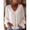 Women S V Neck Loose Fit Solid Color Long Sleeve Shirt