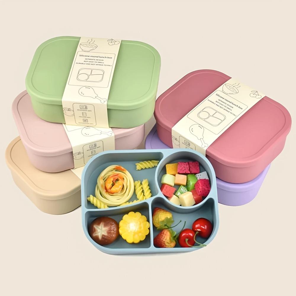 Rectangular Silicone 4 Grid Lunch Box Heat Resistant Leak Proof Food Box Microwavable With Compartments Picnic Box Student