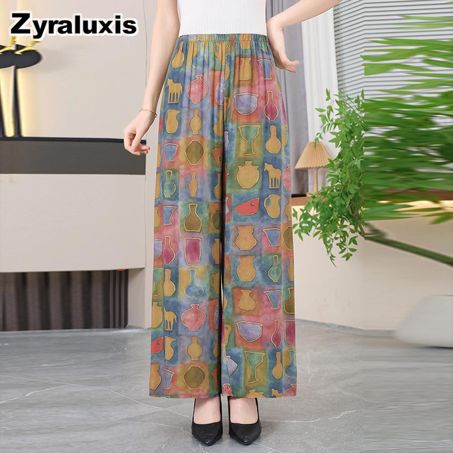 Women's Cotton Flannel Pajama Pants Summer Thin Wide Leg Pants for Moms Loose Casual Home Wear Long Trousers