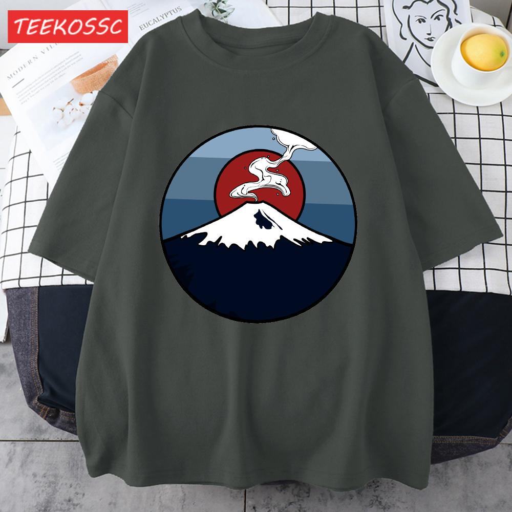 Fuji Volcano Japan Mount Fuji Men Retro T Shirt Casual Loose TShirt Trendy Cotton Clothing Summer Unisex Crewneck Short Sleeve