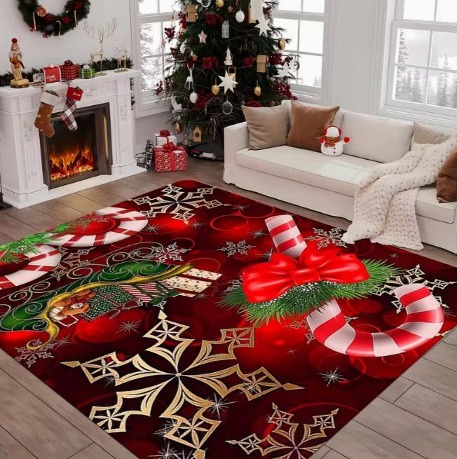 Weihnachts Schneeflocken- und Sternmuster Matte für Eingang Wohnzimmer Schlafzimmer Außen Feiertags-Hausdekoration Rechteckige Bereichsmatte