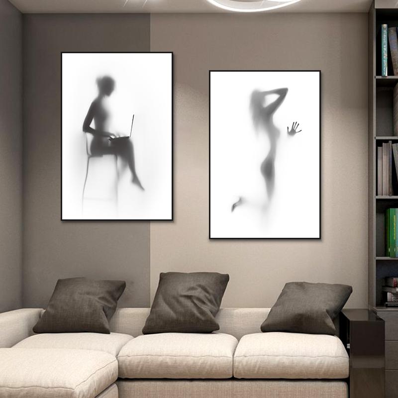 Modern Simple Style Bathroom Sexy Figure Black White Canvas Painting Abstract Body Art Picture Toilet Home Decoration Cuadros