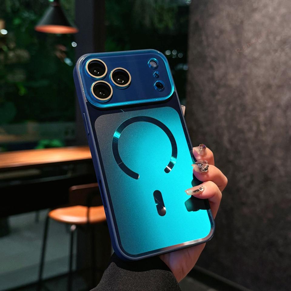 

Big Window Blue Ray Magnetic Phone Case For iPhone 17 13 14 15 16 17 Pro Max Magsafe Bling Charging Protector Cover For iPhone 13Pro