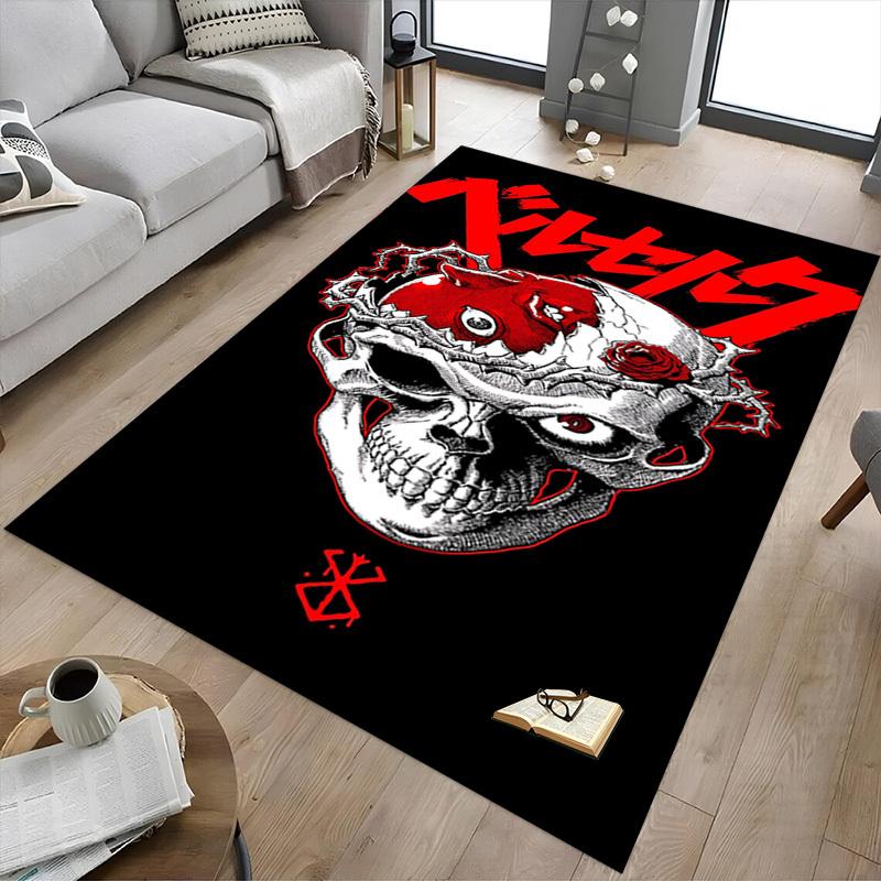 1pc Skull Rose Carpet Anti Slip Polyester Floor Mat for office.Bedroom