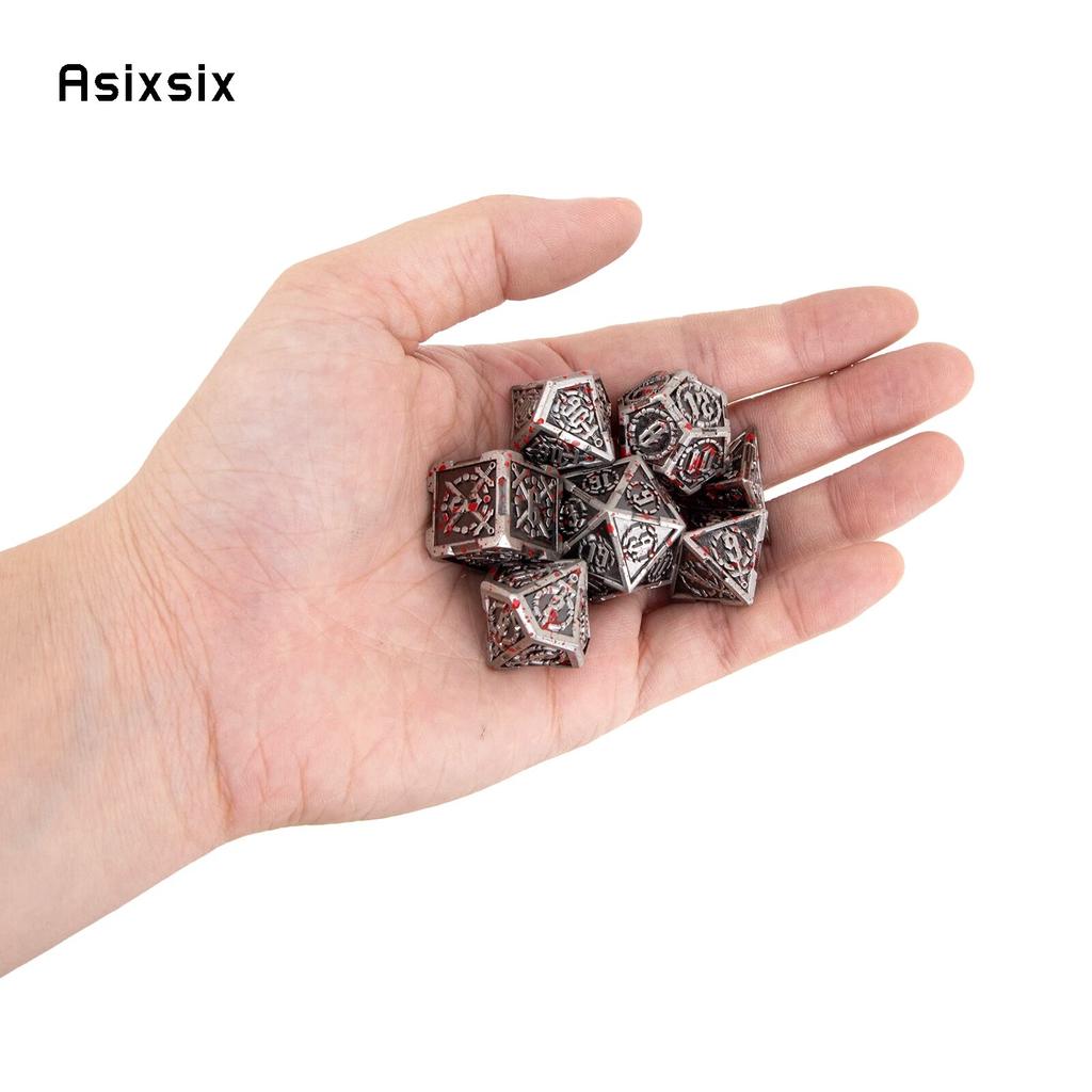 7 Pcs Silver Red Double Swords Metal Dice Solid Polyhedral Dice Set Suitable for Role-Playing RPG Board Game