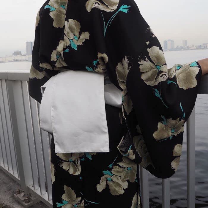 [Sherry Mimi] PAUR lora Reversible Yukata Set with Obi and Waist Tie, 3-piece set, Japanese floral pattern, Made in Japan, Stylish