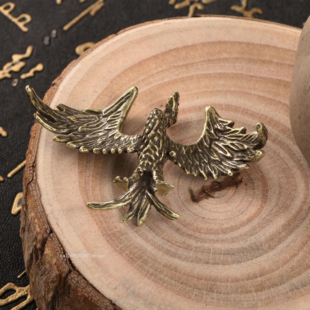 Solid Brass Flame Phoenix Small Statue Desktop Ornament Chinese Mythical Beast Figurines Retro Home Feng Shui Decorations Crafts
