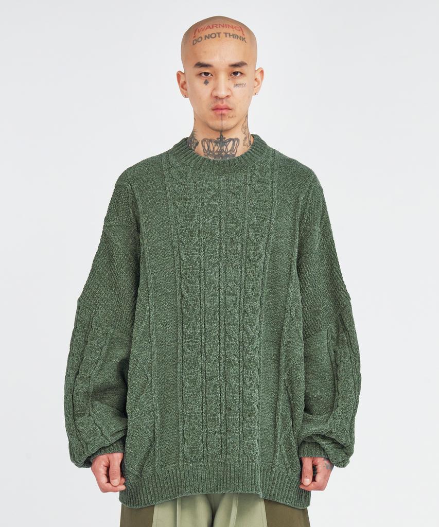 AJOBYAJO Velvet Cable Stitch Sweater [Khaki]