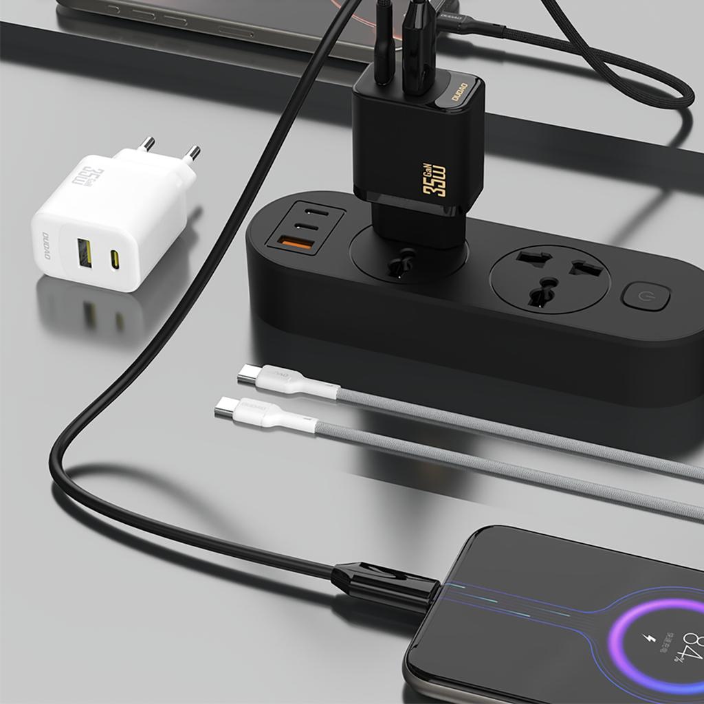 Ładowarka sieciowa USB-A USB-C z kablem USB-C PD QC 35W - biała