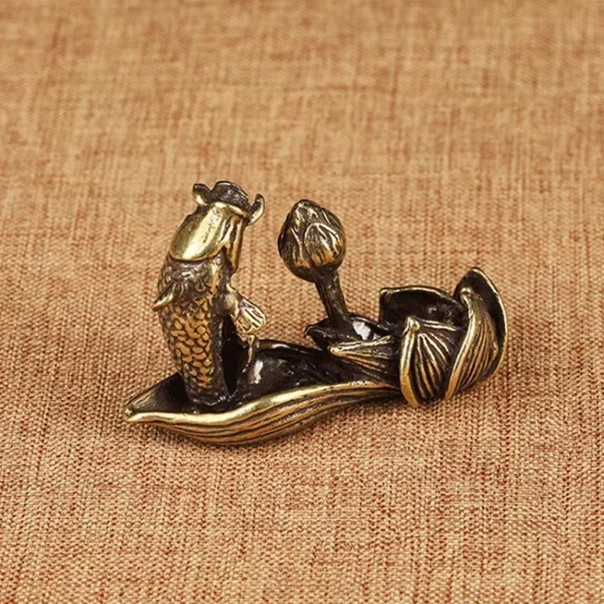 Ornament Pure Brass Incense Stick Holder Home Decor Accessories Antique Bronze Lotus Carp Fish Figurines Desktop Decoration