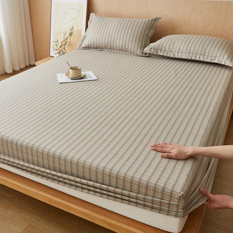 Fitted Sheet Single Piece Washed Cotton Non-Slip Brushed Mattress Cover Mattress Protector for Student Dormitory