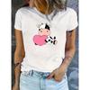 European Size Cartoon Cow Print T-shirt, Casual Crew Neck Short Sleeve Top For Spring & Summer, Women's Clothing