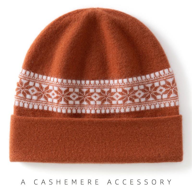 Winter Cashmere Knit Fair Isle Beanie Warm Ear Protection Retro Color Block Hat