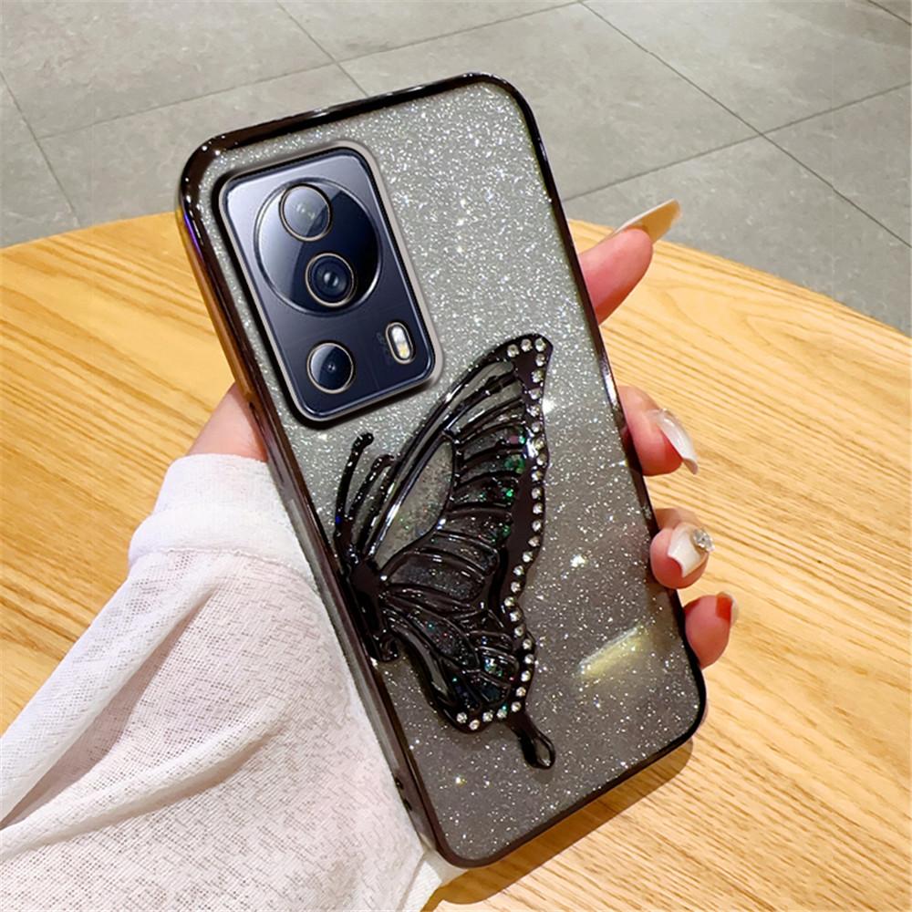 Mi13T Gradient Butterfly Quicksand Phone Case For Xiaomi Mi 13T Pro 13 11 Lite 11T 12T POCO X6 X3 M6 Pro C65 C55 C40 Soft Cover