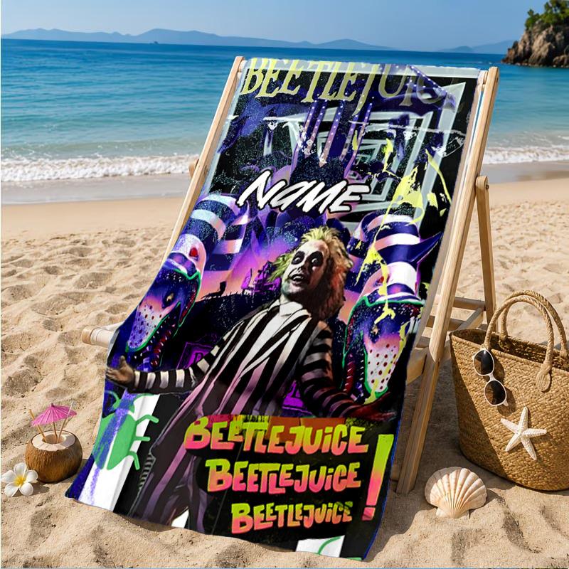 Custom Name Beetlejuice Horror Beach Towel Microfiber Beach Towel, Lightweight and Quick-Dry, for Summer Travel, Swimming Pool Gift