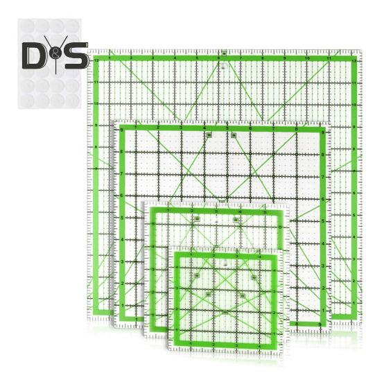 4Pcs Acrylic Quilting Ruler with Non-Slip Rings 4.5/6/9.5/12.5-Inch Square Fabric Cutting Patchwork Ruler with Clear Mark DIY Sewing Craft Projects