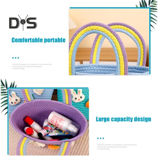 Gewebter Osterkorb mit Griff, gewebter Korb aus Baumwolle für die Eiersuche mit Hase und Karotte, leere Oster-Leckerli-Tasche für Geschenke und Süßigkeiten