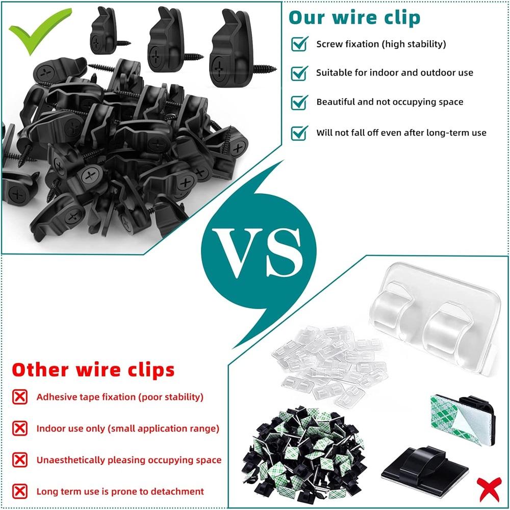 100-Pack String Light Hooks With Screws – White/Black Screw Hooks For Christmas Lights, Fairy Lights – Indoor/Outdoor, 10 Lbs Capacity