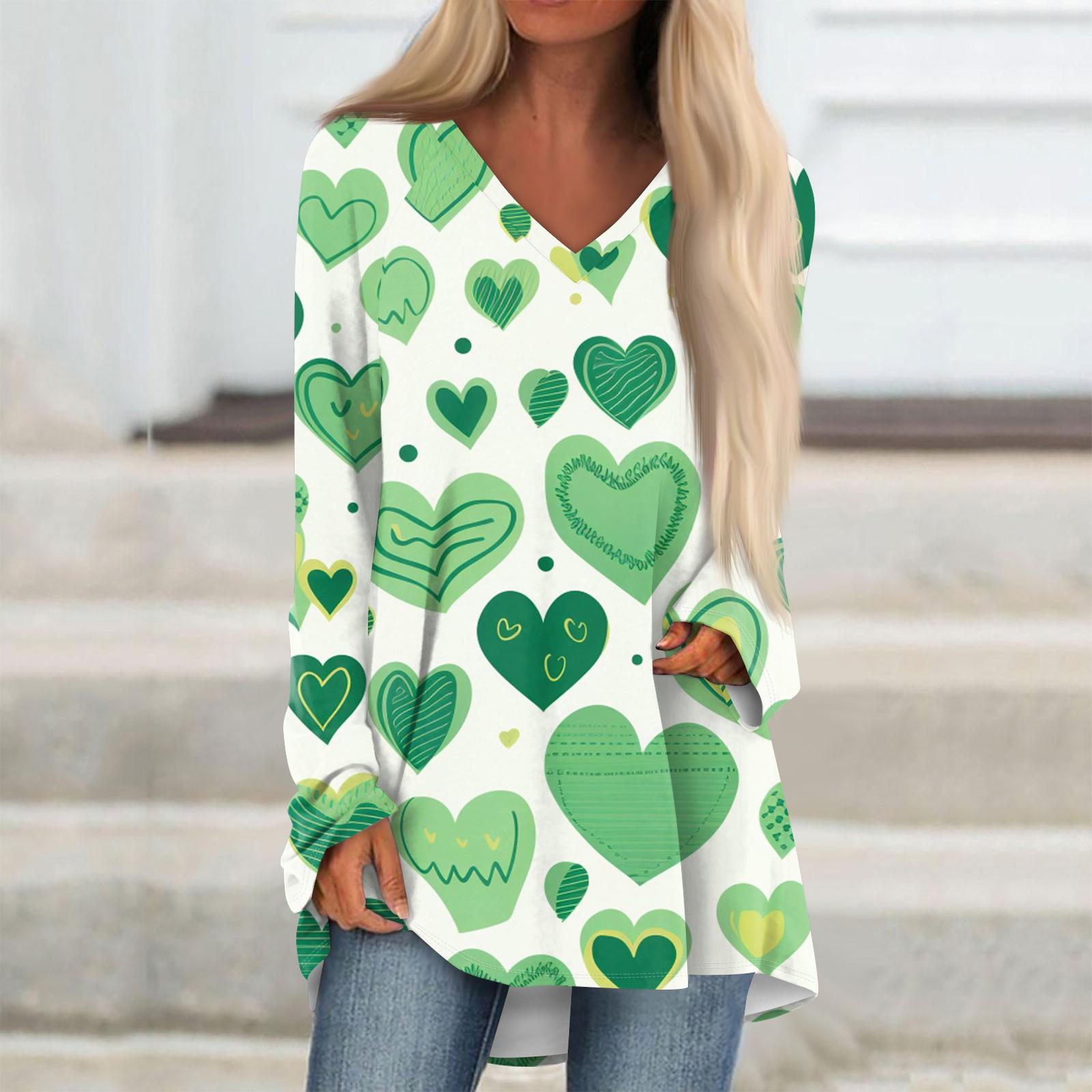 

Женская модная повседневная футболка с принтом, длинный рукав, V-образный вырез, топ средней длины XXL