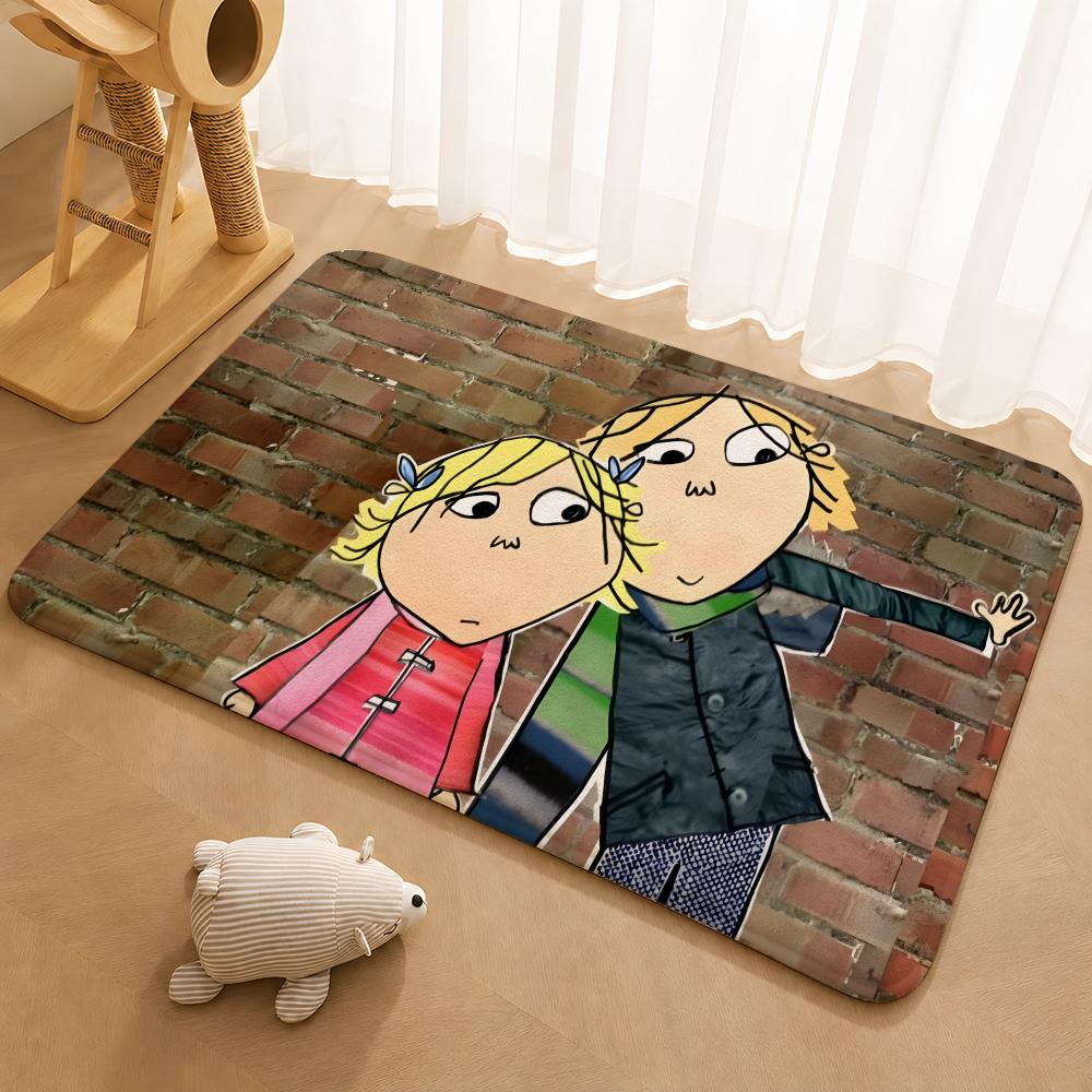 Charlie und Lola Anime Bodenmatte Fußmatte Weiche Flanell-Rutschfeste Tür-Teppich für Wohnzimmer