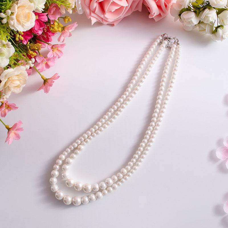Double Glass Pearl Necklace, Women's Short Collarbone Chain, Sweater Chain, Neck Chain, Temperament Cheongsam Ornament Collar.