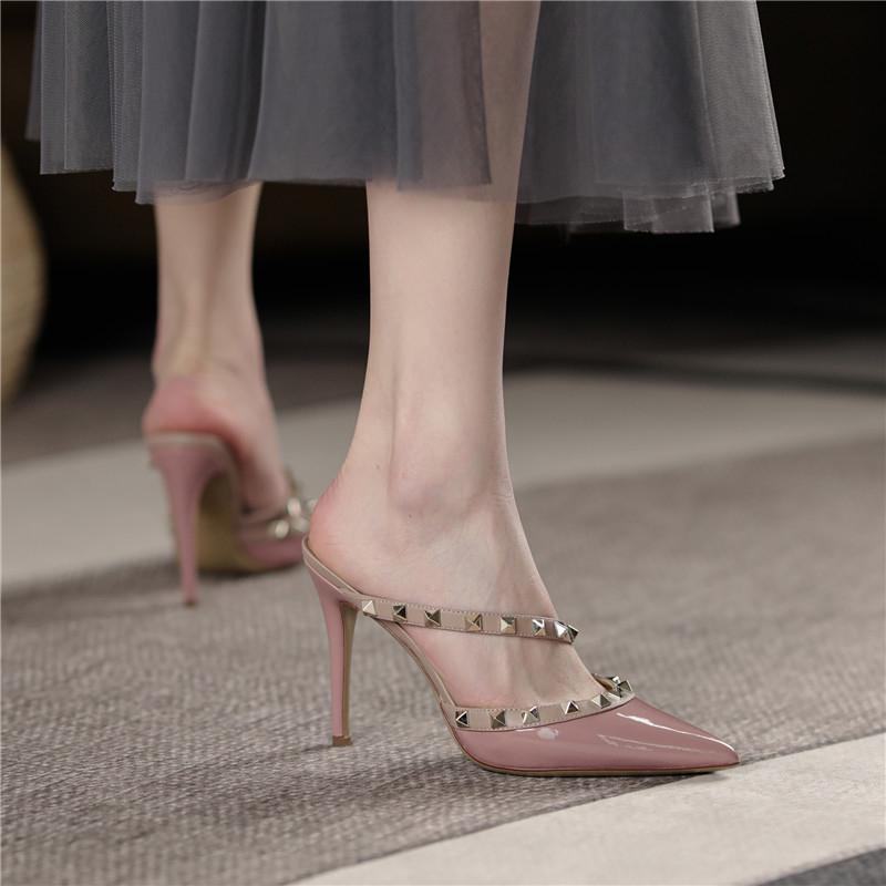 Fashion Cover Toe Slippers Casual Shoes Slipers Women Thin Heels Slides Heeled Mules Pointed Luxury 2025 High Scandals Fashion Shoes Wom