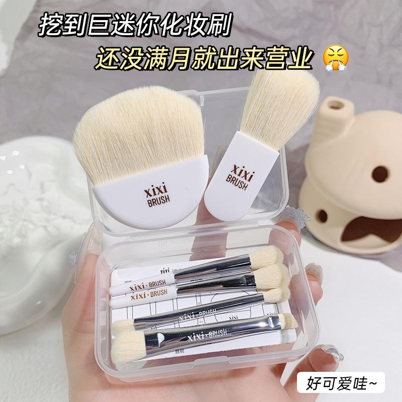 Mini Portable Set of 6 Brushes, Beginner Soft Animal Hair Eyeshadow Brush Blush Brush Makeup Brush Set