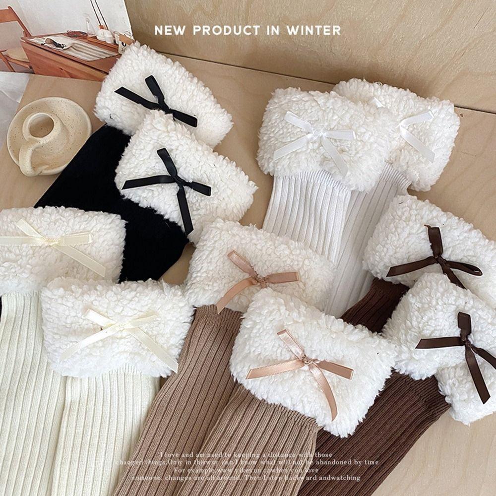 Autumn&Winter Plush Hosiery Cotton Bow Socks Harajuku Lamb Wool Stocking  Toddle