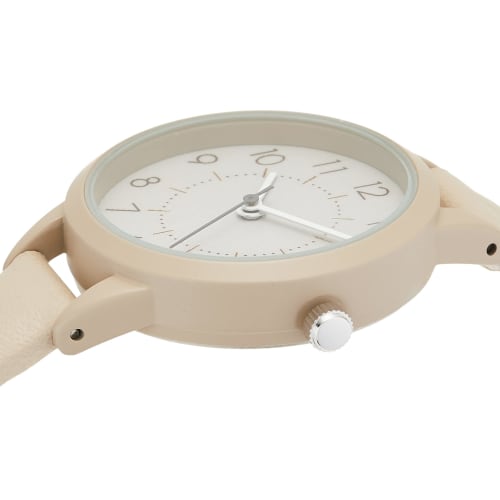 Fieldwork Analog Watch with Ruffles and Leather Strap in Nuanced Colors, Beige, ASS160-2, Women's