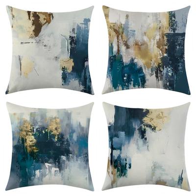 New Fuzzy Impression Blue Design Linen Pillowcase Car Sofa Lumbar Pillow Cushion