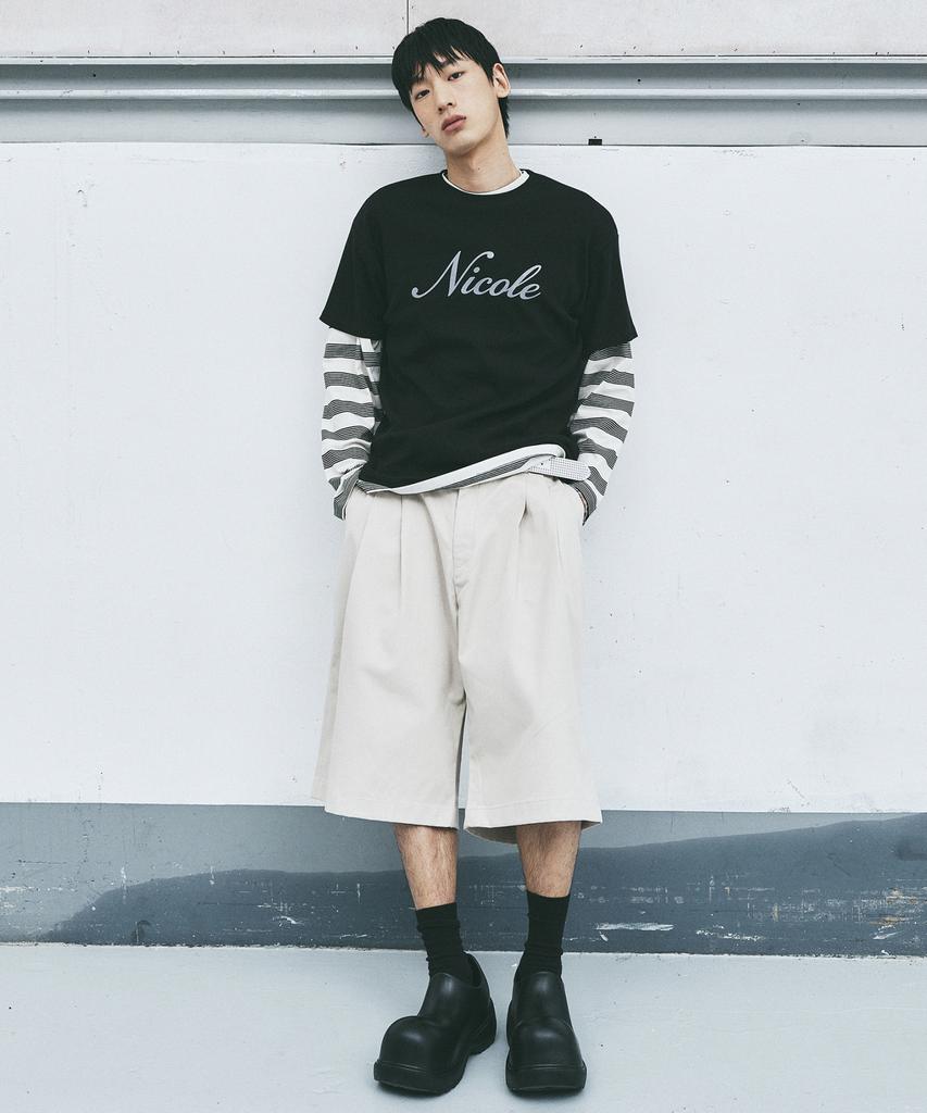 Nigaennikol Wide Two-Tuck Bermuda Pants_Beige