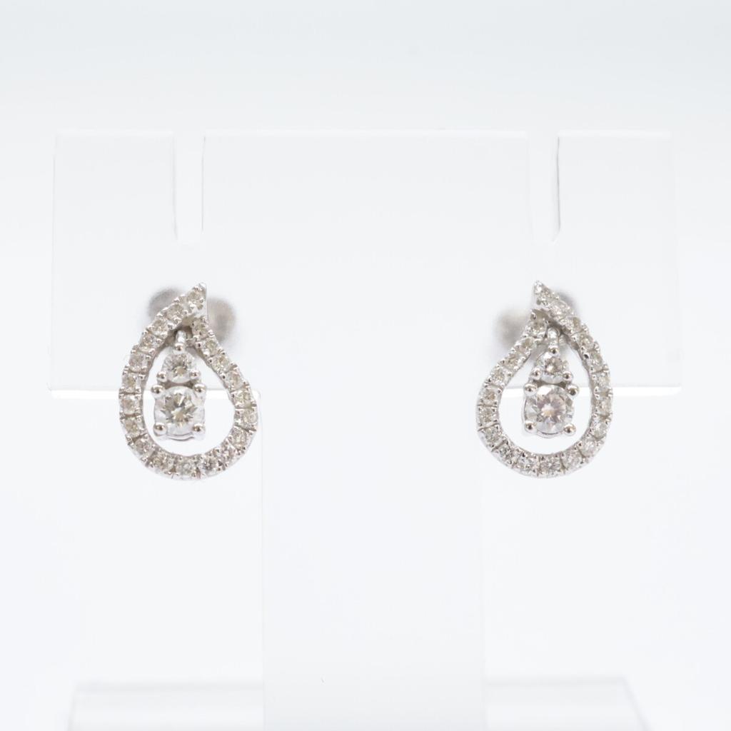 PonteVecchio [Excellent condition] 750 D020 engraved teardrop motif with diamonds earring White goldUsed
