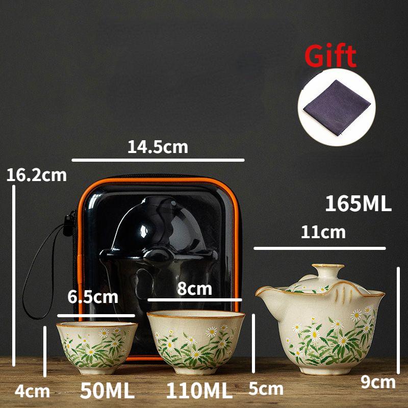 

Чайный сервиз Ru Kiln Daisy для путешествий, домашний керамический чайный сервиз Kung Fu, портативный для кемпинга, чаепития, хранения в ручной клади