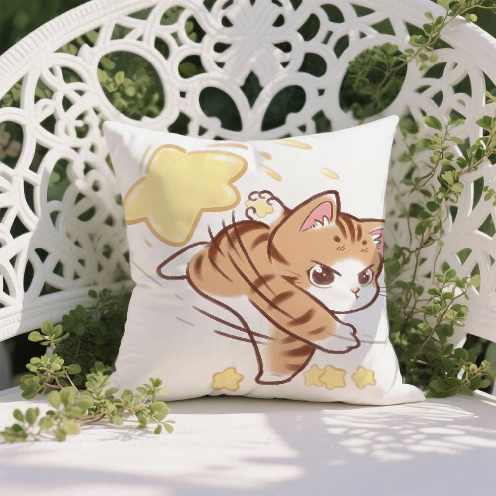 Cute Cat Athlete Childlike Heart Pillow Case Anti-dustmite Pillowcase Invisible Zipper Silky Short Plush Sofa Cushion Cover