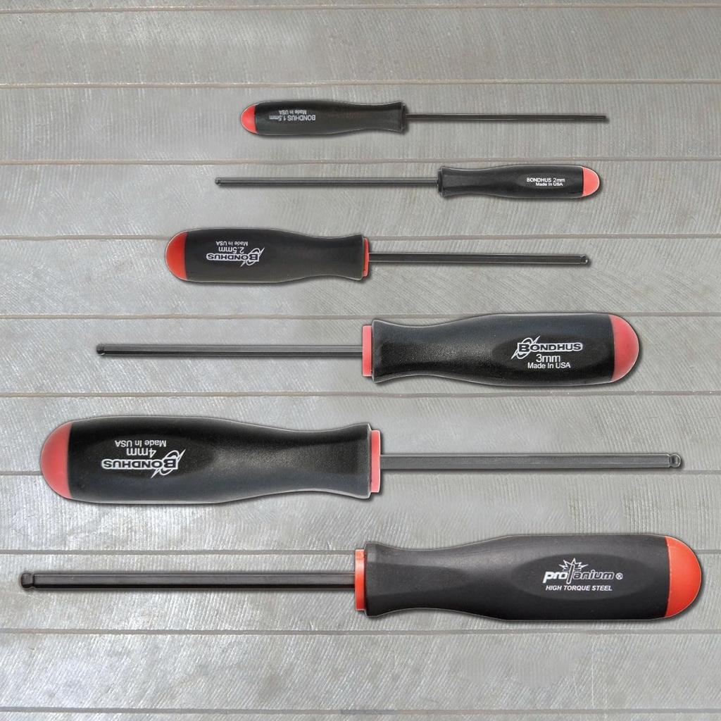 Bondhus Ball Point Hex Driver Set, 6-Piece Metric (1.5mm-5mm) with Ergonomic Grip, Made in USA