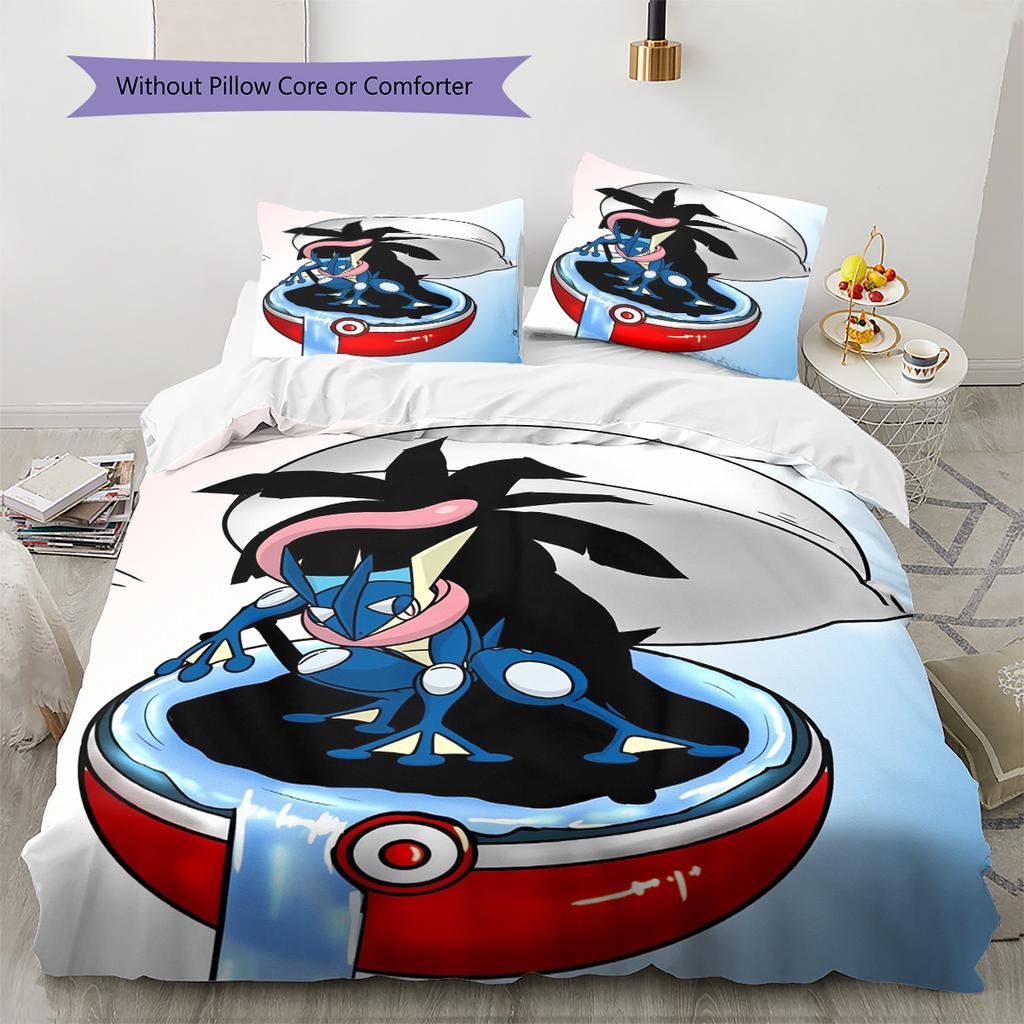 Biancheria da letto con motivo Pokémon dei cartoni animati Decorazione per la casa Regalo di compleanno (1 * copripiumino + 2 * federa, senza nucleo)