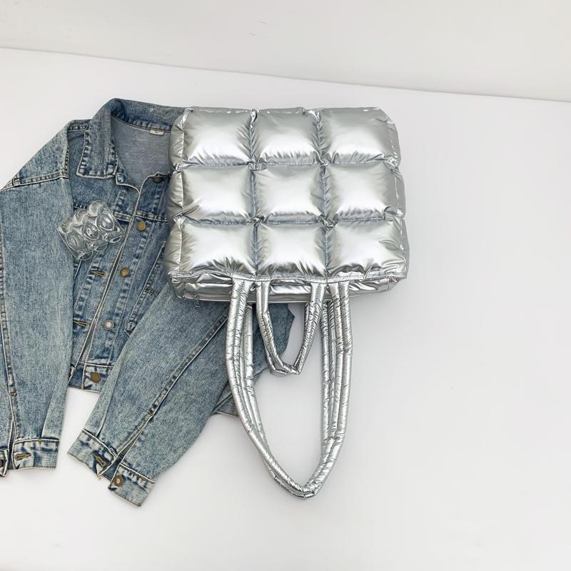 Fashion Lightweight Women Shiny Puffer Tote Bag Female Quilted Padded Soft Shoulder Bag Luxury Puffy Handbags for Winter