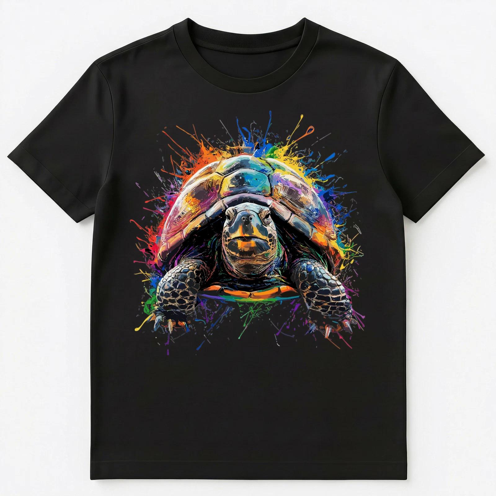 Colorful Paint Splash Turtle Art Graphic Unisex T-Shirt M