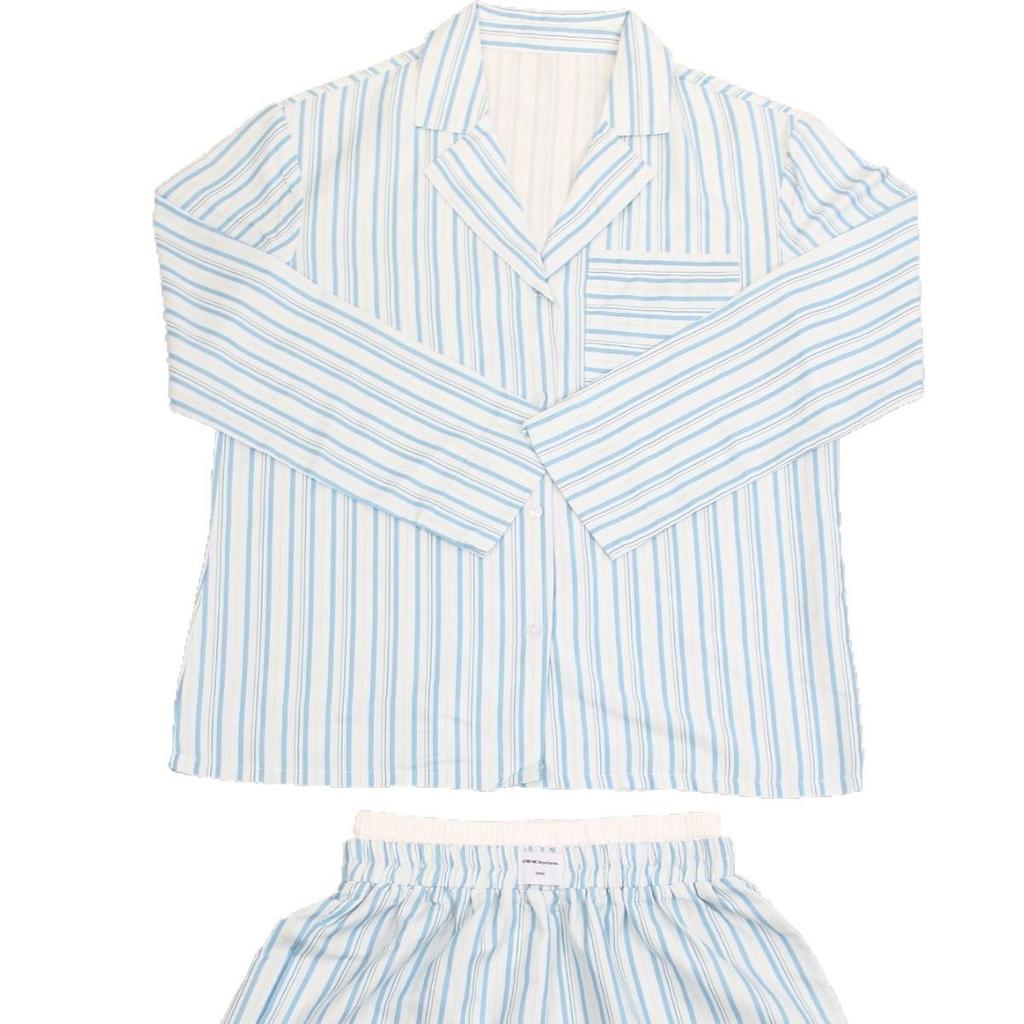 European & American Striped Shirt and Shorts Casual Suit - Women's Spring/Autumn Two-Piece Pajama Set