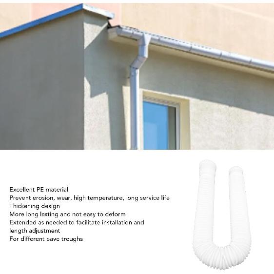 Rain Gutter Downspout Extension Flexible PE Extendable Drain Away Extender for Outdoor Villa Round (White)