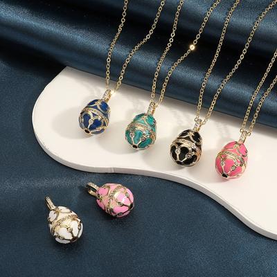 1pc Easter Day Charms Vintage Brass 18K Gold Plated Multicolor Easter Egg Carved Pattern Enamel Necklace Pendant 23.5mm X 13.5mm