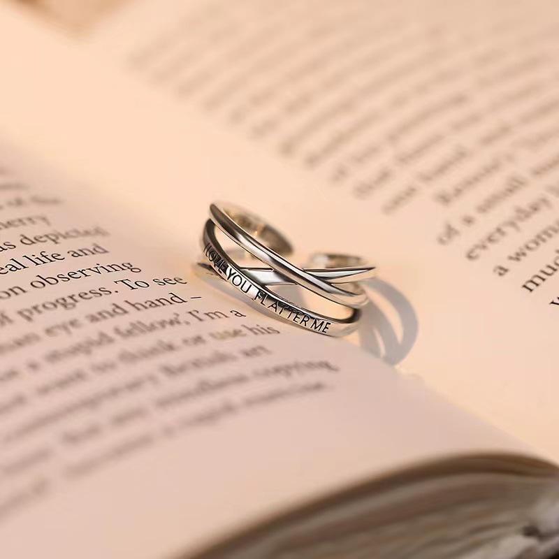 Irregular Romantic English Adjustable Cross Finger Ring for Women - High-End Niche Design