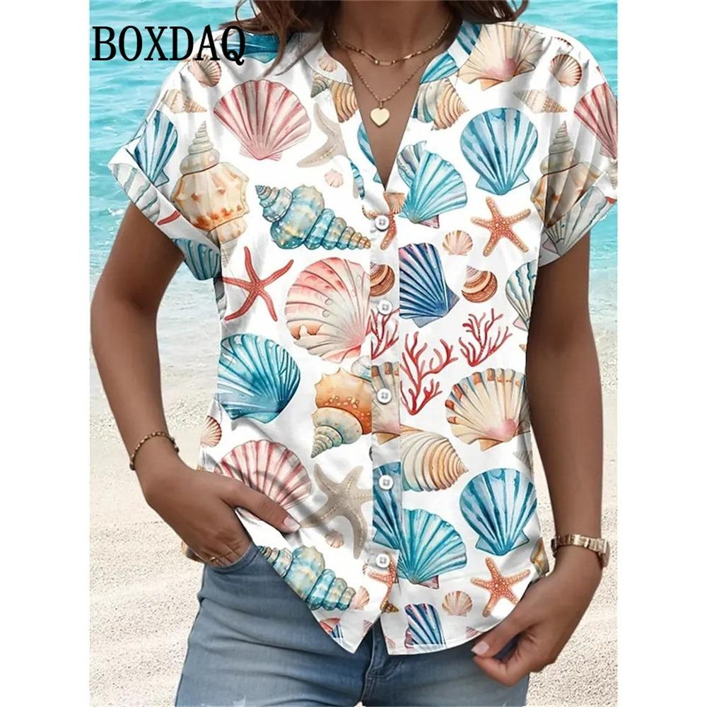 Spring Summer Casual Women's Short Sleeve Blouses Fashion Lapel Button Loose Shirts Classic Plaid Print Women Short Sleeve Tops