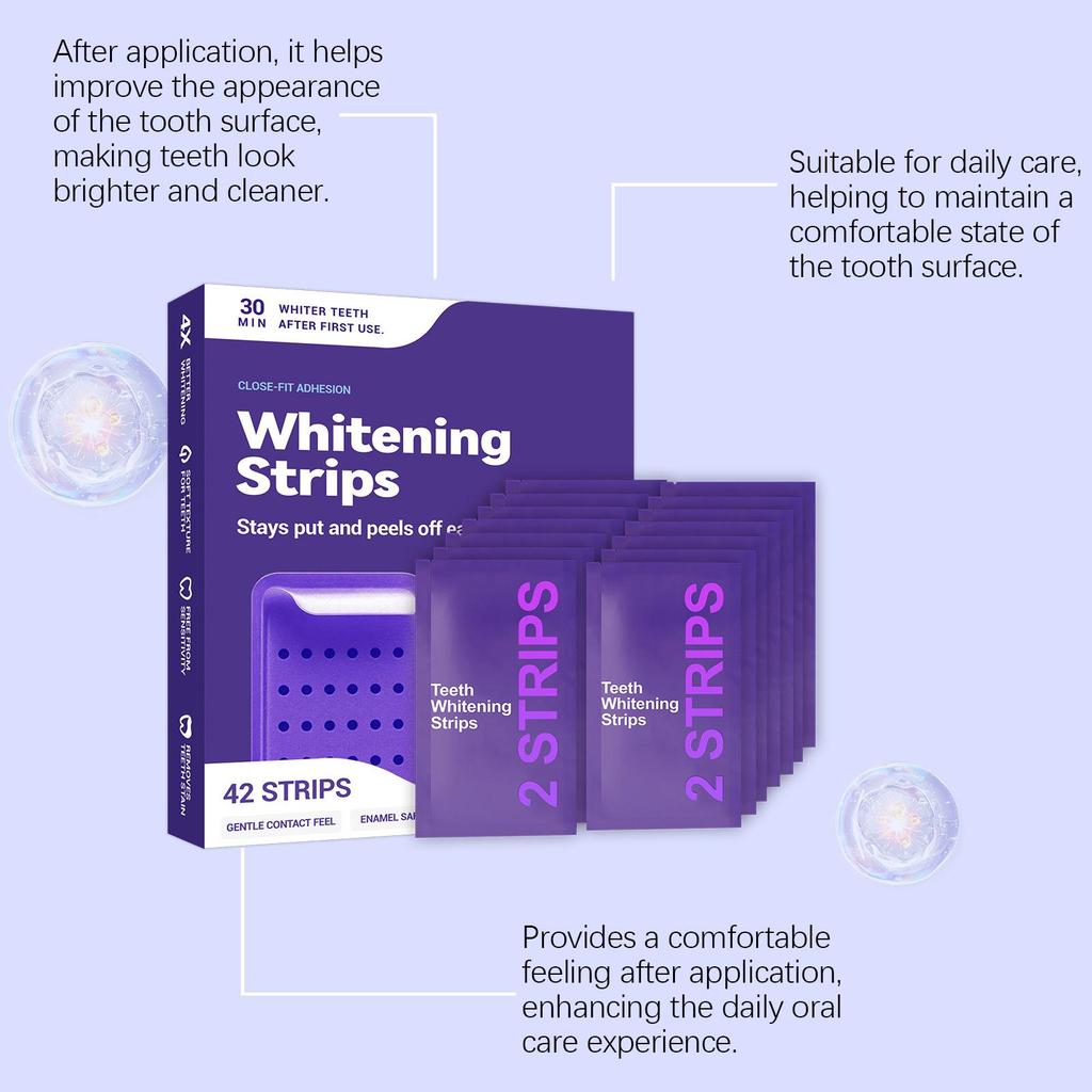 Purple Teeth Whitening Strips: Gentle Cleaning for Bright, Tartar-Free Teeth. Easy Daily Use, Portable, and Simple to Operate.