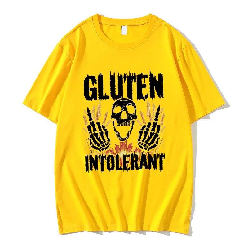 

Непереносимость глютена, футболка со скелетом, модный бренд, унисекс, женские повседневные футболки из чистого хлопка, унисекс, винтажные, большие размеры, с коротким рукавом 3XL
