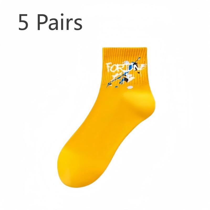 5 Pairs of Men's Spring and Autumn Pure Cotton Anti Odor Youth Sports Tube Socks