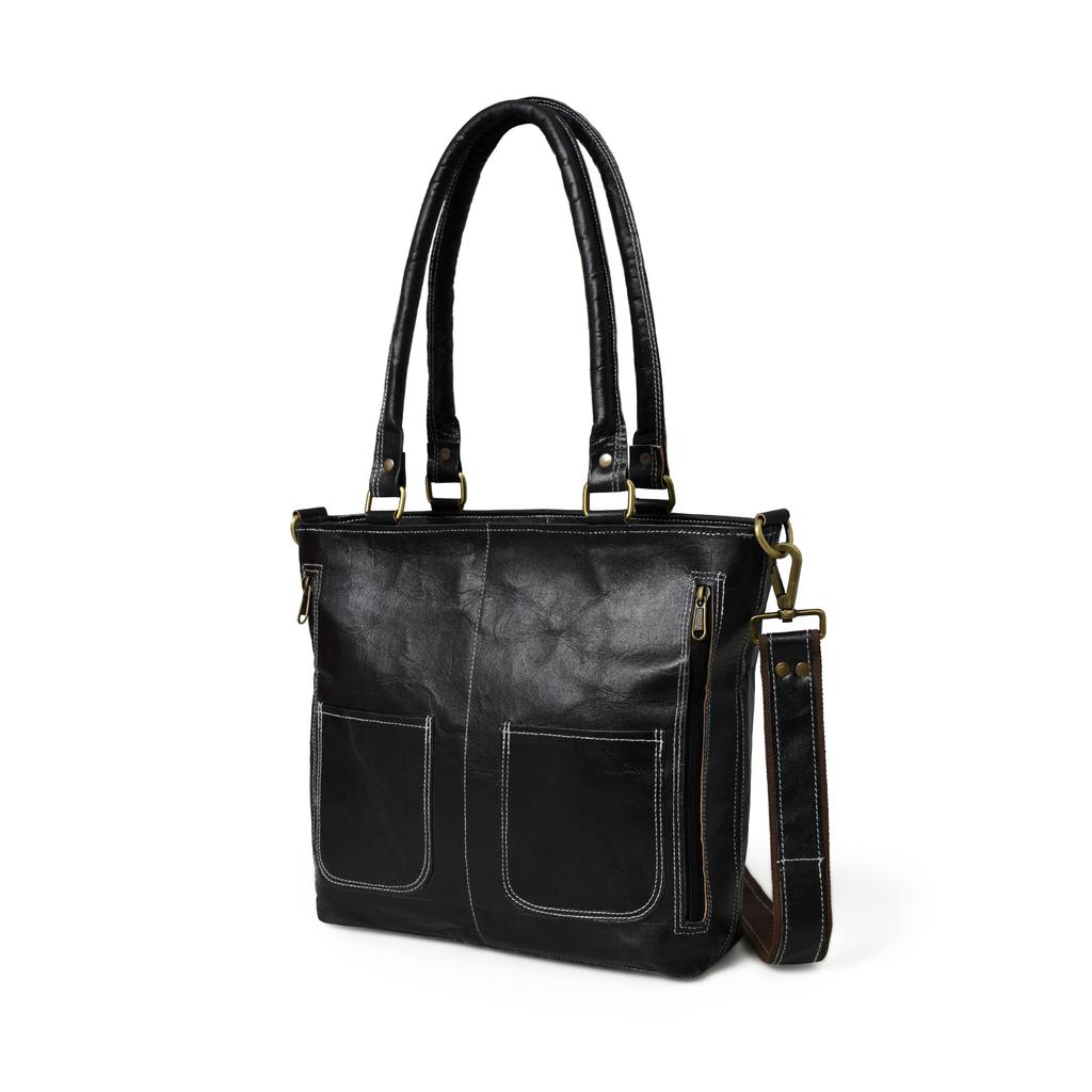 MaheTri Black Leather Terry Tote For Women, Designed for Everyday Use