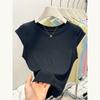 Women Round Neck Cap Sleeve Ribbed T-shirt Summer Solid Color Slim Fit Modal Sleeveless Basic Tee Casual Top