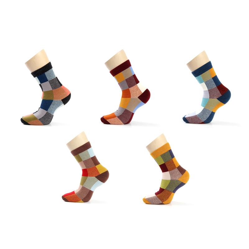 5 Paar/Los gekämmte Baumwolle Herrensocken Herbst und Winter Kompressionssocken Mode Bunt Quadratisch Fröhliche Socken Herren Größe 39-45