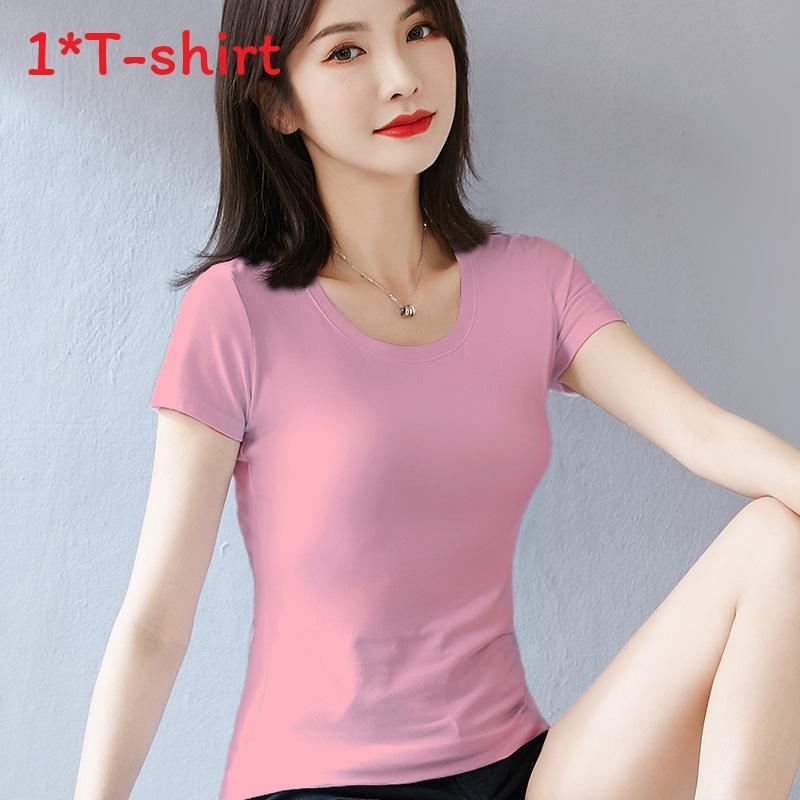 Camiseta para Mujer Casual de Manga Corta de Algodón con Empalme para Primavera
